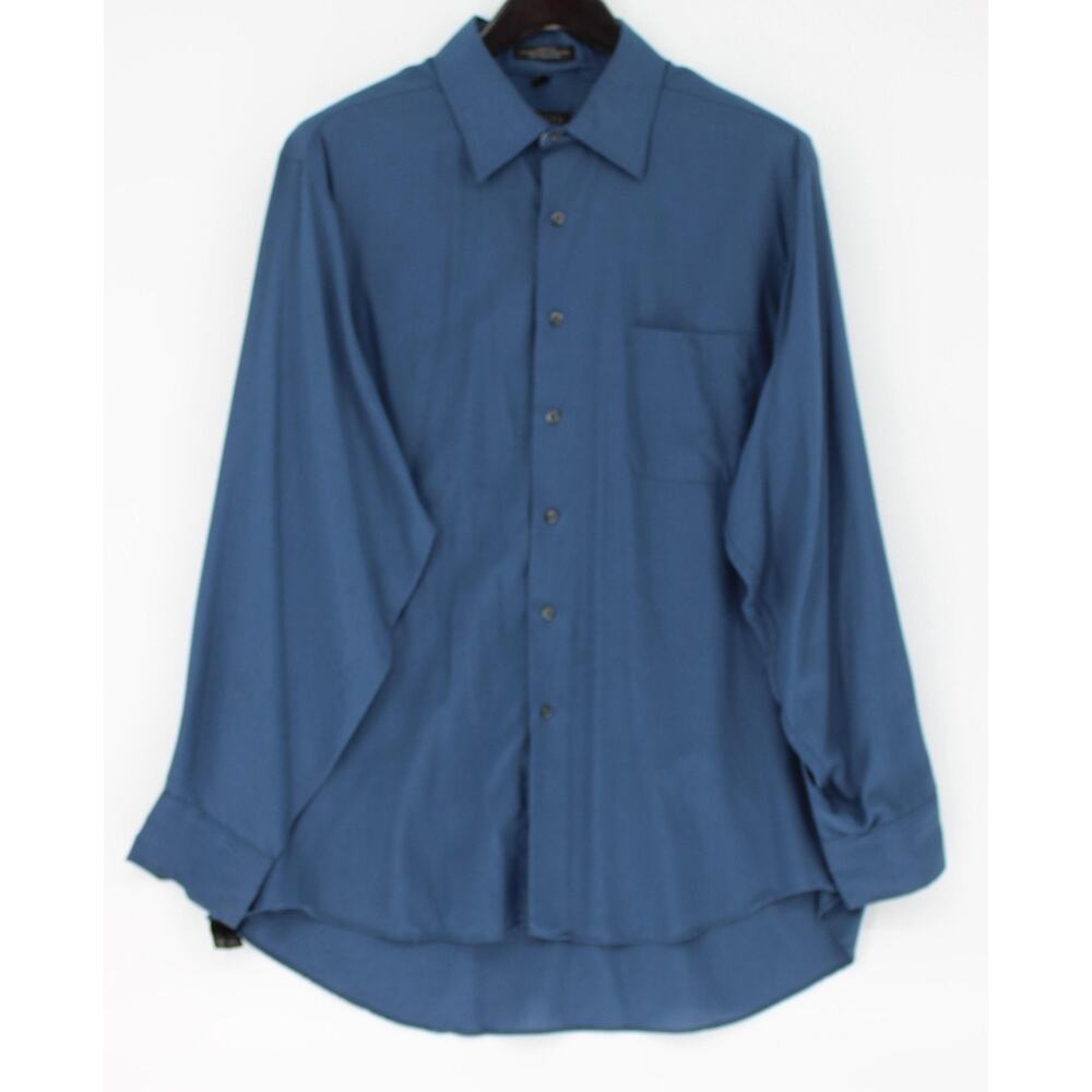 Regis Shirt Mens 17.5 34/35 Blue Long Sleeve Button Front Dress Pocket Woven